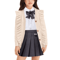 Oudiya Girls Cardigan Sweaters Ruffle School Uniform Sweater V Neck Button Down Coat for Girls 4-13 Years