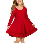Oudiya Girls Casual Long Sleeve Floral Dress Twirly Skater Swing Dresses for Kids 4-13 Years