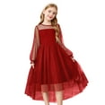 thumbnail image 1 of Oudiya Girls Dresses Contrast Mesh Long Sleeve Twirly High Low Birthday Party Formal Dress, 1 of 7