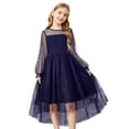 thumbnail image 1 of Oudiya Girls Dresses Contrast Mesh Long Sleeve Twirly High Low Birthday Party Formal Dress, 1 of 5