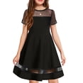 thumbnail image 1 of Oudiya Girls Contrast Mesh Short Sleeve A Line Party Dresses Black Formal Dress with Pockets for Tween 5-12Y, 1 of 8