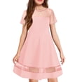 thumbnail image 1 of Oudiya Girls Contrast Mesh Short Sleeve A Line Party Dresses Pink Formal Dress with Pockets for Tween 5-12Y, 1 of 7