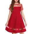 thumbnail image 1 of Oudiya Girls Contrast Mesh Short Sleeve A Line Party Dresses Red Formal Dress with Pockets for Tween 5-12Y, 1 of 7