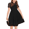 thumbnail image 1 of Oudiya Girls Contrast Mesh Short Sleeve Dress Puffy Casual A Line Party Black Dress for Kids 3-12Y, 1 of 7