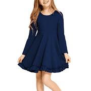 OUDIYA Girls Dress Long Sleeve A Line Twirly Skater Loose Casual/Party Dresses with Pocket