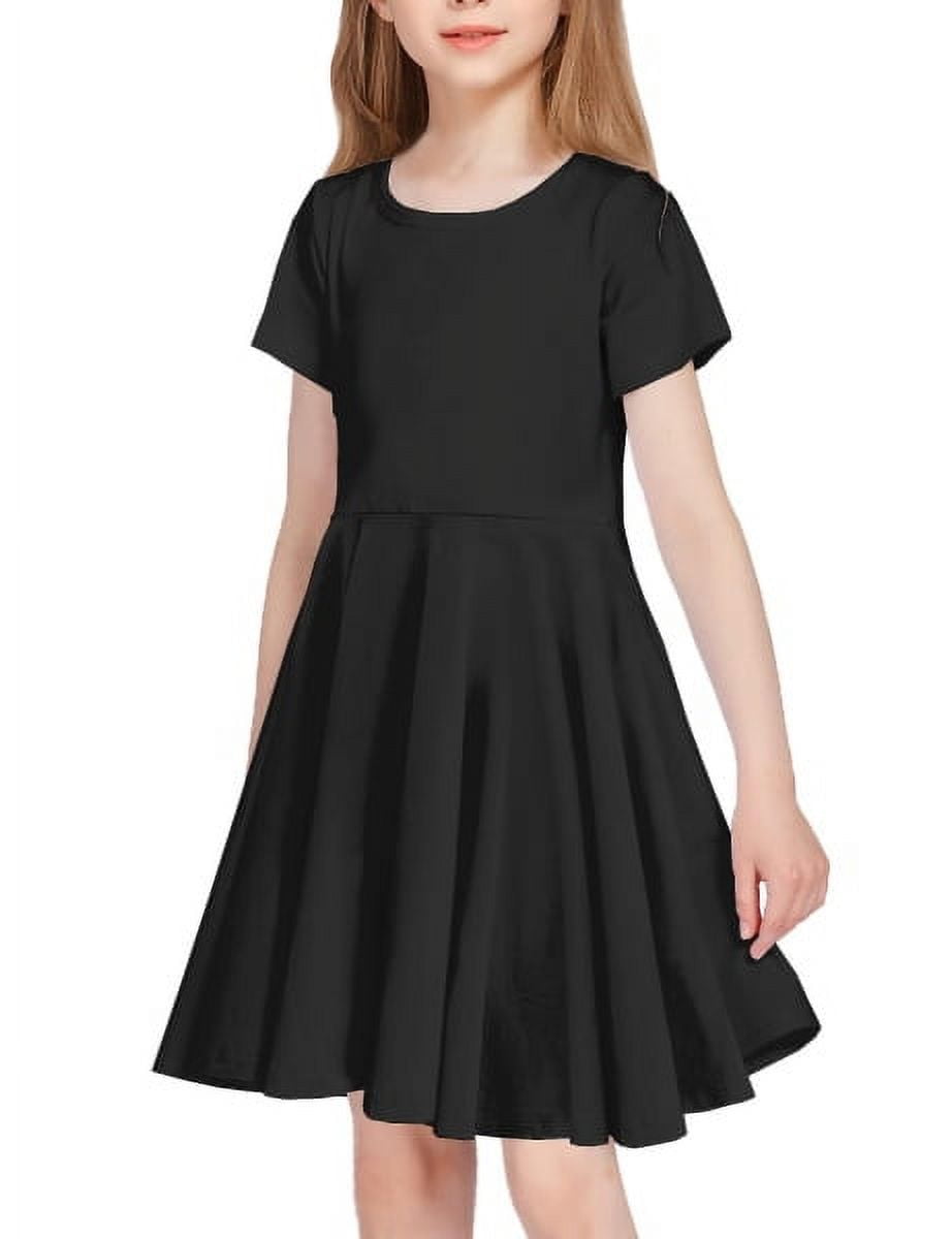 Oudiya Girls Dress Short Sleeve Solid Summer A Line Swing Twirl Skater ...