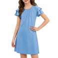 thumbnail image 1 of Oudiya Girls Dresses for Summer Flutter Sleeve Pleated Front A Line Boho Beach Tween Light Blue Casual Party Dresses, 6-14Y, 1 of 6