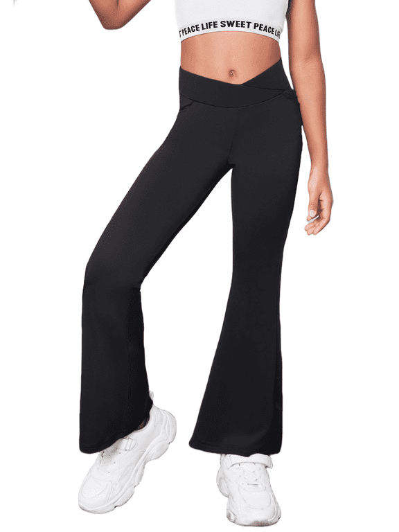 Girls Flare Leggings High Waisted Casual V Crossover Pants Yoga Bell Bottoms with Pockets for Kids 5-14Y