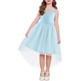 thumbnail image 1 of Oudiya Girls Formal Party Dresses Wedding Tulle Sleeveless Contrast Mesh High Low Flower Dress with Belt, 1 of 7