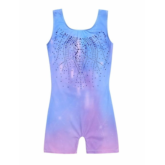Oudiya Girls' Gymnastics Leotards With Shorts Sparkly Biketards Sleeveless Cute Ballet Dancewear Gradient for 3-4Y