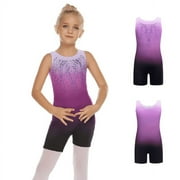 Oudiya Girls' Gymnastics Leotards With Shorts Sparkly Biketards Sleeveless Cute Ballet Dancewear Purple for 4-5Y