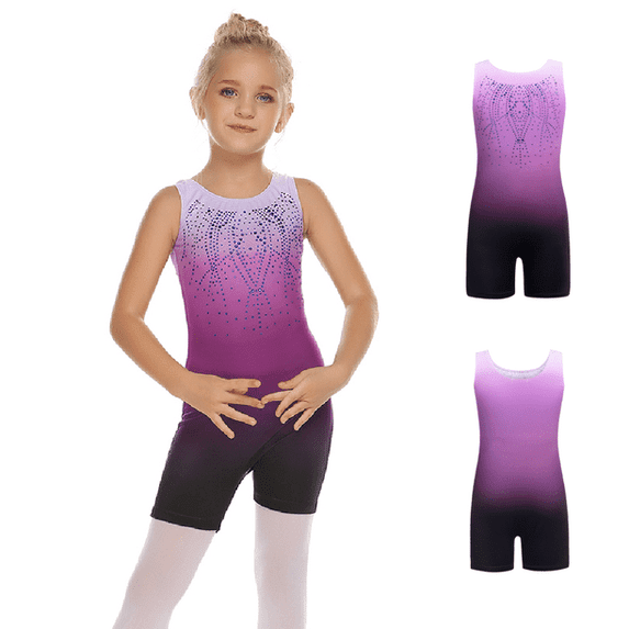 Oudiya Girl's Purple Sleeveless Gymnastics Leotards