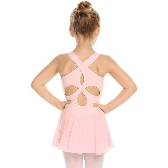 Oudiya Girls Hollow Back Ballet Leotard with Skirt Sleeveles Ballerina Dance Dress for Kids 3-11Y
