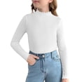 thumbnail image 1 of Oudiya Girls Lettuce Trim Mock Neck Long Sleeve Shirts Slim Fit Base Layer Ribbed Knit Tops Tees, 5-12Y, 1 of 6
