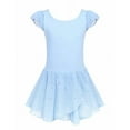 thumbnail image 1 of Oudiya Girls Light Blue Dance Leotard with Ruffle Sleeve Shiny Ballet Tutu Skirt, 3-4Y, 1 of 9