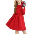 thumbnail image 1 of Oudiya Girls Long Sleeve Bow Tie Dress Causal A line Christmas Red Party Dress for Kids 4-13Y, 1 of 7