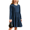thumbnail image 1 of Oudiya Girls Long Sleeve Dress Tiered Flowy Sundress Navy Blue Midi Swing Casual Dress, 3-10 Years Girls, 1 of 6