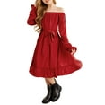 thumbnail image 1 of Oudiya Girls Long Sleeve Fall Dresses Formal Party Holiday Swing Flowy Ruffle Midi Dress, 5-13Y, 1 of 8