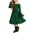 thumbnail image 1 of Oudiya Girls Long Sleeve Fall Dresses Formal Party Holiday Swing Flowy Ruffle Midi Dress, 5-13Y, 1 of 8