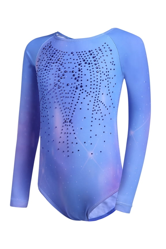 Girls Long Sleeve Gymnastic Leotard Gradient Color Sparkly Ballet Dance Outfit for Kids 3-10Y