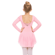 Oudiya Girls Long Sleeve Leotard Criss Cross Dance Dress Ballet Outfits for Gymnastics