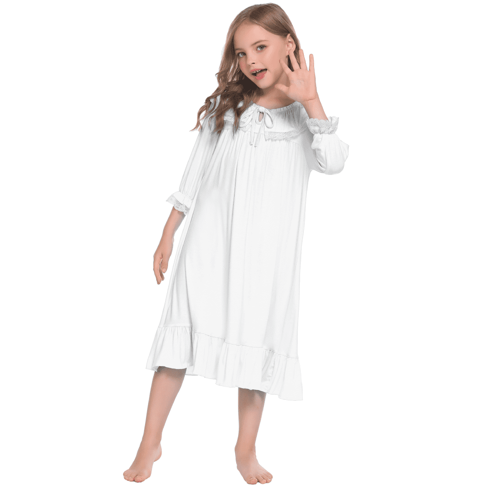 Oudiya Girls Long Sleeve Nightgowns Princess Sleepwear with Ruffled Hem ...