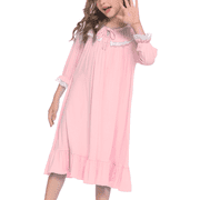 OUDIYA Girls Long Sleeve Nightgowns Princess Sleepwear with Ruffled Hem Pajama Dress for Kids 4-13 Years