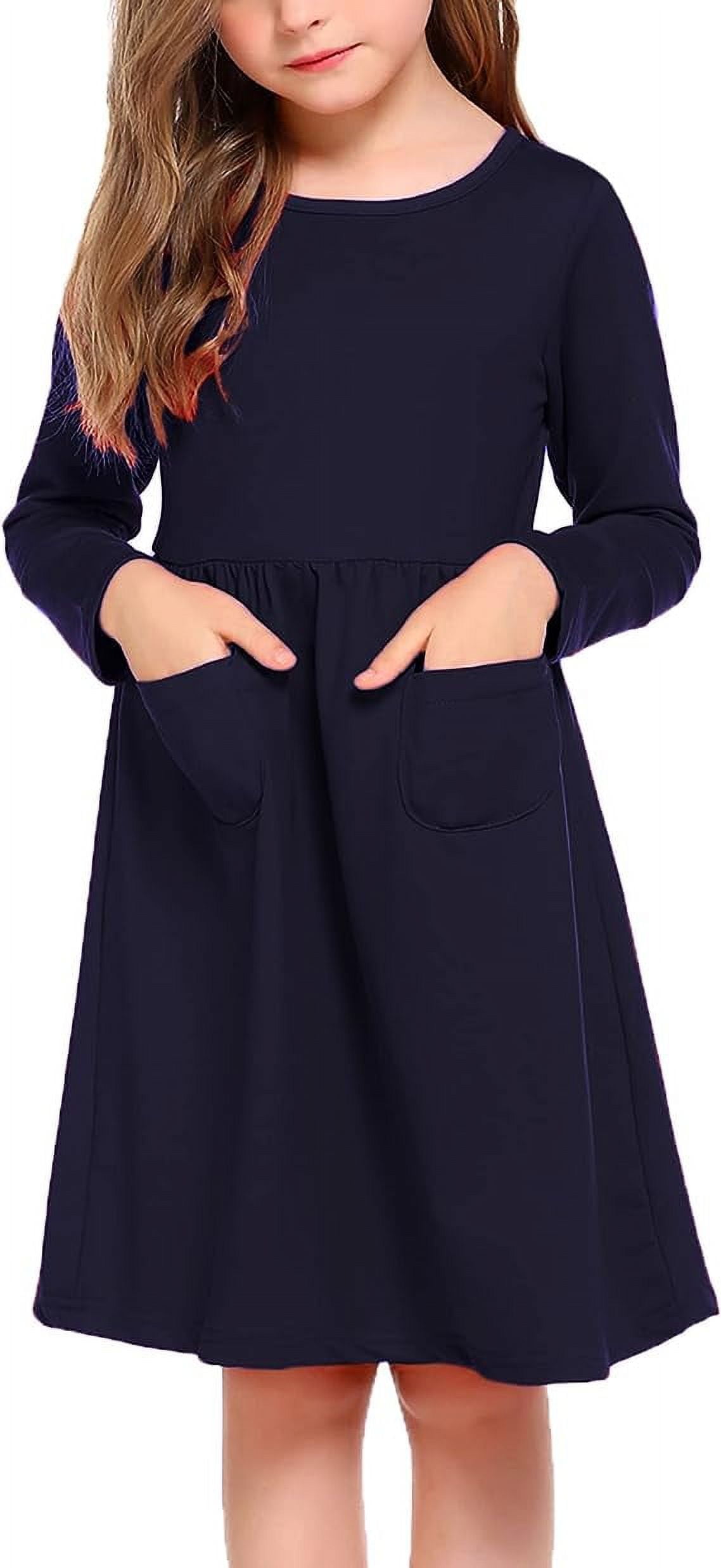 Oudiya Girls Long Sleeve Witch Dress Navy Blue Fall Dress with Pocket ...