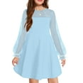 thumbnail image 1 of Oudiya Girls Mesh Puff Lantern Long Sleeve High Waist Formal A Line Light Blue Dress with Pockets for Kids 6-13 Years, 1 of 8