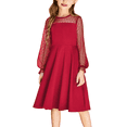 thumbnail image 1 of Oudiya Girls Mesh Puff Lantern Long Sleeve High Waist Formal A Line Red Dress with Pockets for Kids 6-13 Years, 1 of 8