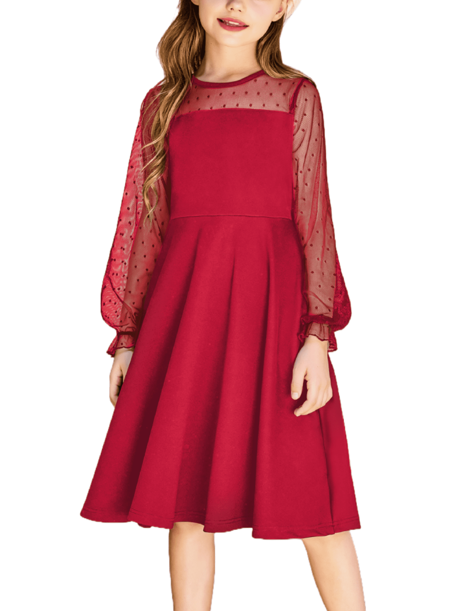 Spring Design Baby Red Long Sleeves Mesh bodysuit Dress For Girls