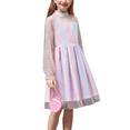 thumbnail image 1 of Oudiya Girls Mesh Puff Lantern Long Sleeve Rainbow Dress Mock Neck Formal Party A Line Short Tulle Dress, 1 of 6