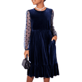 thumbnail image 1 of Oudiya Girls Midi Dresses Contrast Mesh Long Sleeve Velvet A-Line Vintage Party Dress with Pockets for Girls 6-13Y, 1 of 7