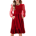 thumbnail image 1 of Oudiya Girls Midi Dresses Contrast Mesh Long Sleeve Velvet A-Line Vintage Party Dress with Pockets for Girls 6-13Y, 1 of 7
