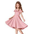 thumbnail image 1 of Oudiya Girls Off Shoulder Dress Flutter Sleeve Summer Midi Swing Dress with Pockets Formal Dress Pink 4-13Y, 1 of 8