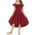 thumbnail image 1 of Oudiya Girls Off Shoulder Dress Flutter Sleeve Summer Midi Swing Dress with Pockets Formal Dress 4-13Y, 1 of 8