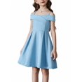 thumbnail image 1 of Oudiya Girls Off Shoulder Dresses Fold Pleated Party Elegant A-Line Formal Dresses with Pocket, 6-14Y, 1 of 6