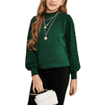 thumbnail image 1 of Oudiya Girls Puff Long Sleeve Sweaters Crew Neck Polka Dot Pullover Casual Green Tops for Kids 5-14Y, 1 of 6
