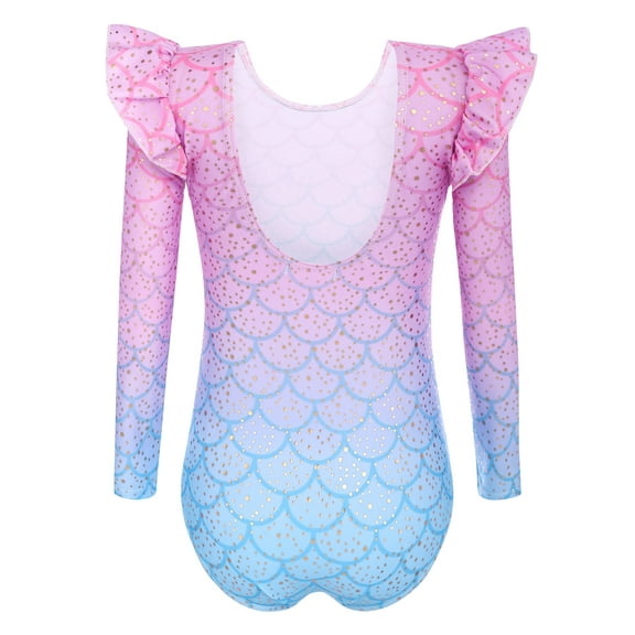 Oudiya Girls Ruffle Long Sleeve Gymnastics Leotard Low Back Glitter Ballet Leotards for Kids 3-10Y