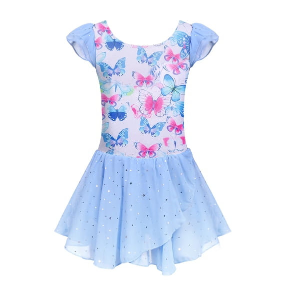 Oudiya Girls Ruffle Sleeve Ballet Dance Dress Tutu Skirted Leotard, 3-11Y