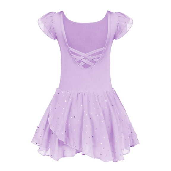 Oudiya Girls Ruffle Sleeve Ballet Dance Dress Tutu Skirted Leotard, 3-11Y