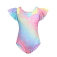 thumbnail image 1 of Oudiya Girls Ruffle Sleeve Ballet Leotards Toddler Mesh Dance Leotard Sparkly Gymnastics Outfits, 1 of 7