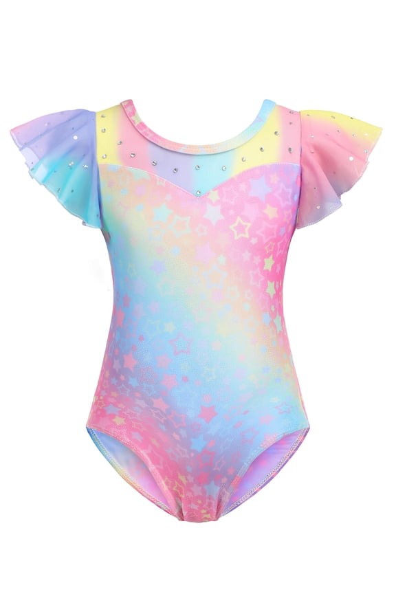 Girls Ruffle Sleeve Ballet Leotards Toddler Mesh Dance Leotard Sparkly Gymnastics Outfits