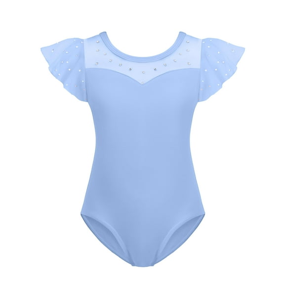 Oudiya Girls Ruffle Sleeve Ballet Leotards Toddler Mesh Dance Leotard Sparkly Gymnastics Outfits