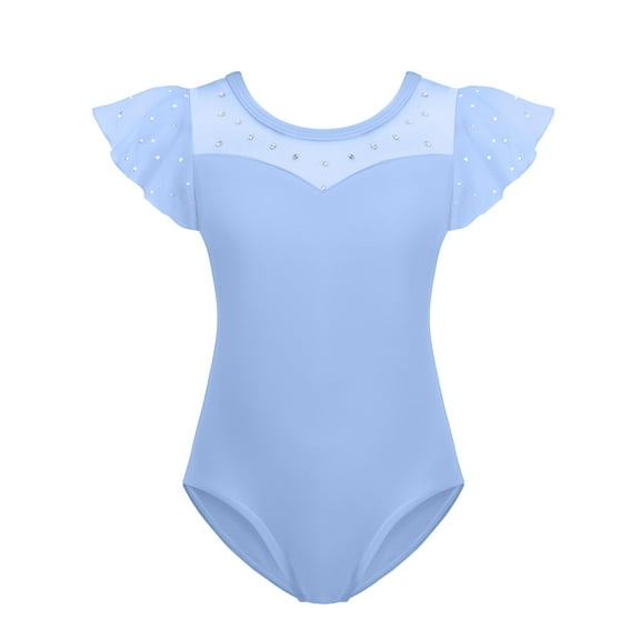 Oudiya Girls Ruffle Sleeve Ballet Leotards Toddler Mesh Dance Leotard Sparkly Gymnastics Outfits