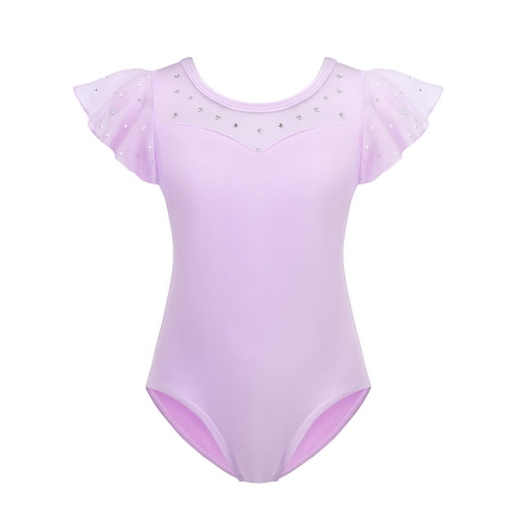 Oudiya Girls Ruffle Sleeve Ballet Leotards Toddler Mesh Dance Leotard Sparkly Gymnastics Outfits