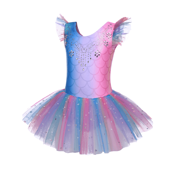 Oudiya Girls Ruffle Sleeve Shiny Ballet Leotard Tutu Dance Dresses for Ballerina Kids 3-11Y