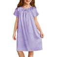 thumbnail image 1 of Oudiya Girls Short Sleeve Nightgown Silk Satin Pajama Dress Soft Princess Sleepwear for Kids 6-14Y, 1 of 5