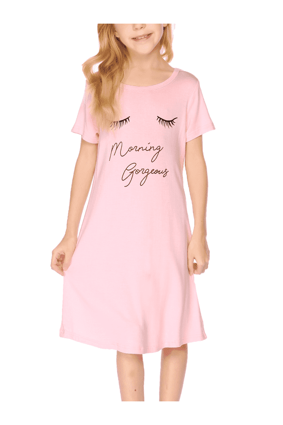 Girls Short Sleeve Nightgowns Soft Print Pajamas Sleepwear Nighties for Kids 4-12