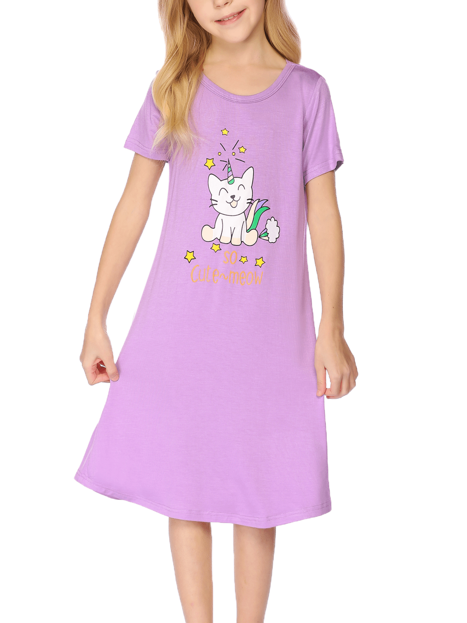 Oudiya Girls Short Sleeve Nightgowns Soft Print Pajamas Sleepwear ...